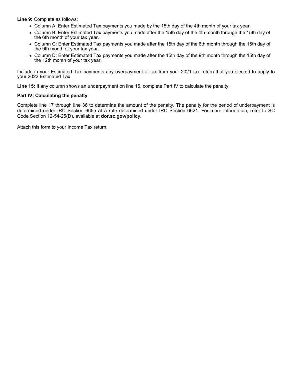Form SC2220 Underpayment of Estimated Tax by Corporations - South Carolina, Page 4