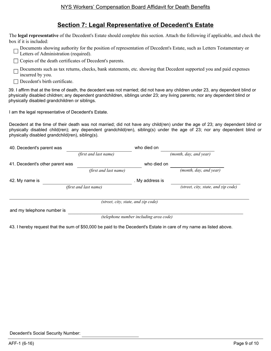 Form AFF-1 NYS Workers Compensation Board Affidavit for Death Benefits - New York, Page 10