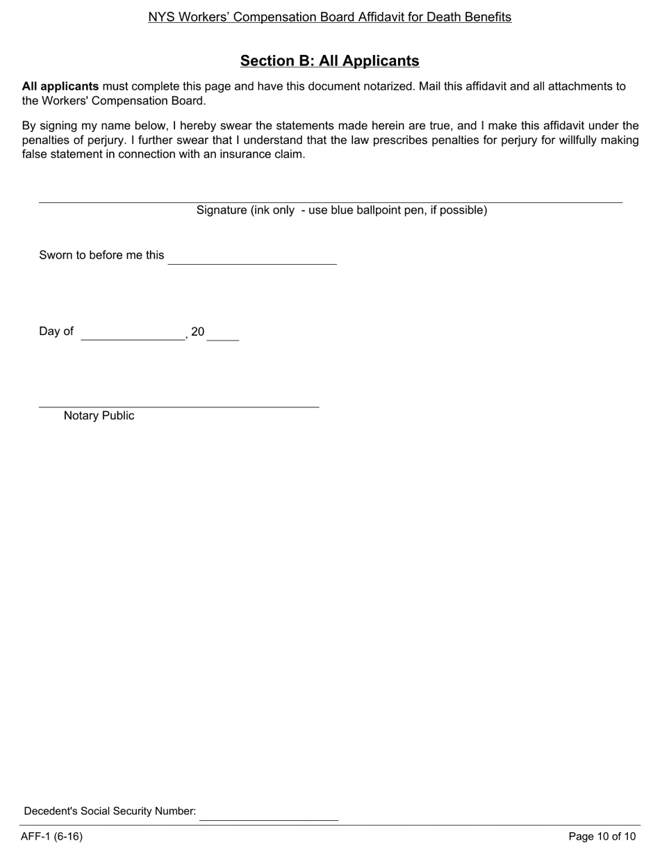 Form AFF-1 NYS Workers Compensation Board Affidavit for Death Benefits - New York, Page 11