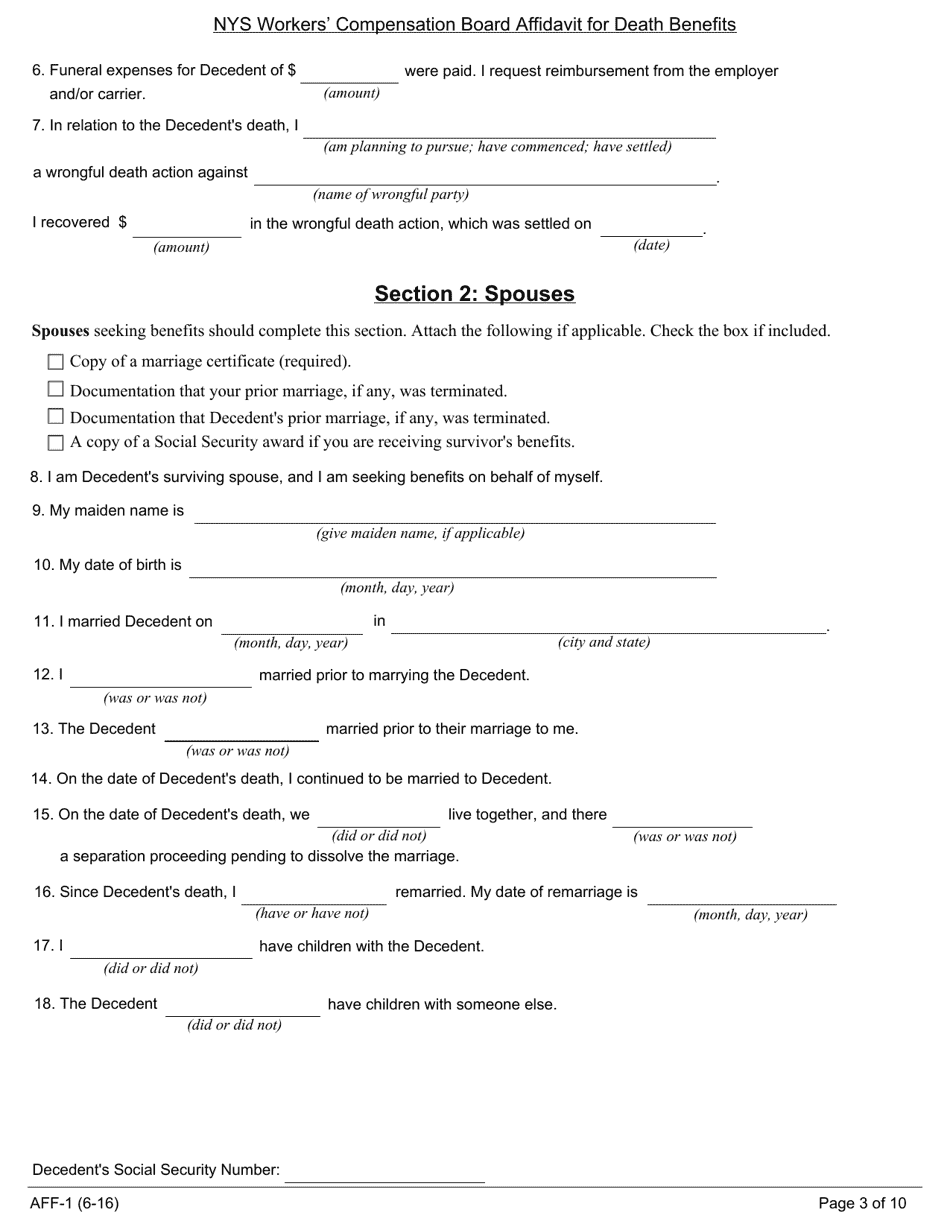 Form AFF-1 NYS Workers Compensation Board Affidavit for Death Benefits - New York, Page 4