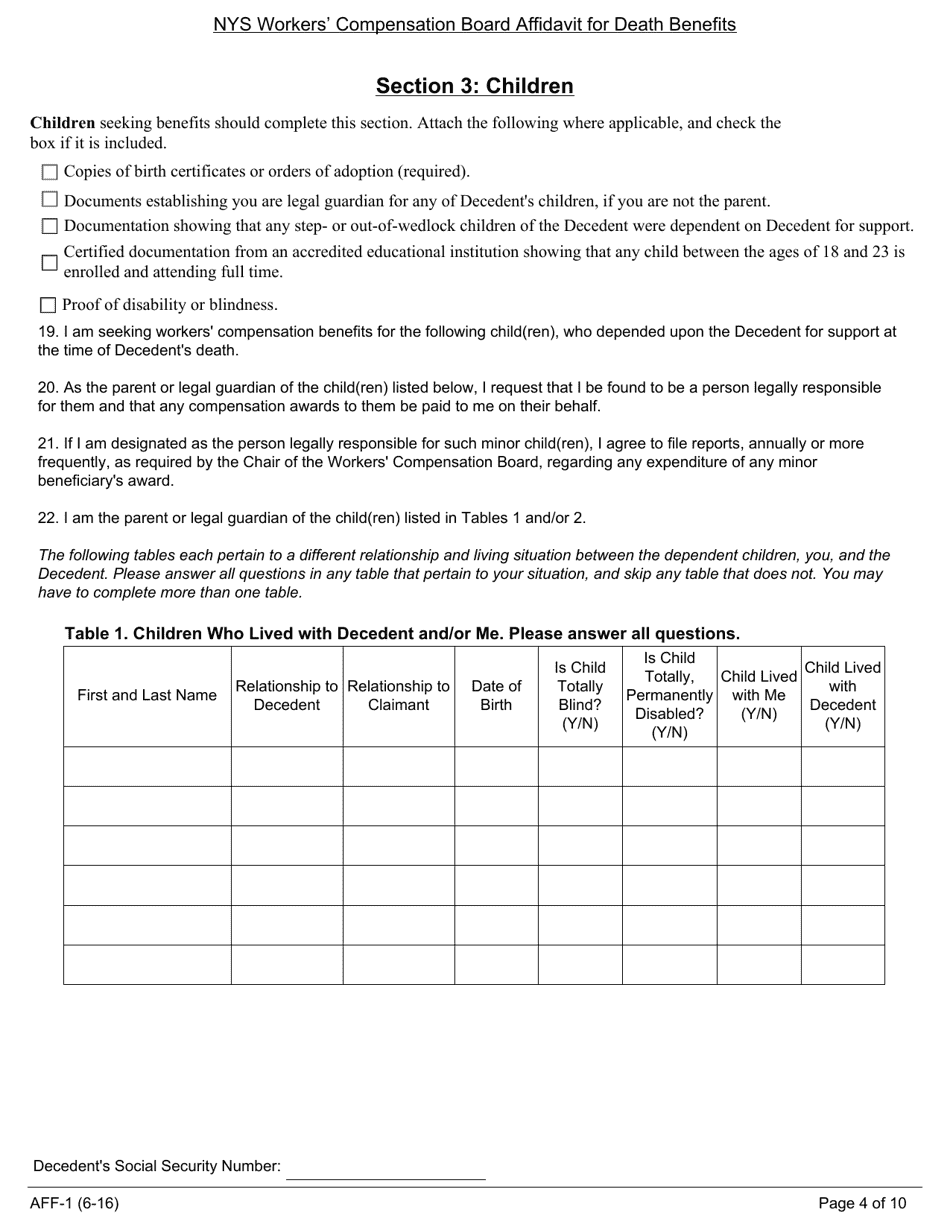 Form AFF-1 NYS Workers Compensation Board Affidavit for Death Benefits - New York, Page 5