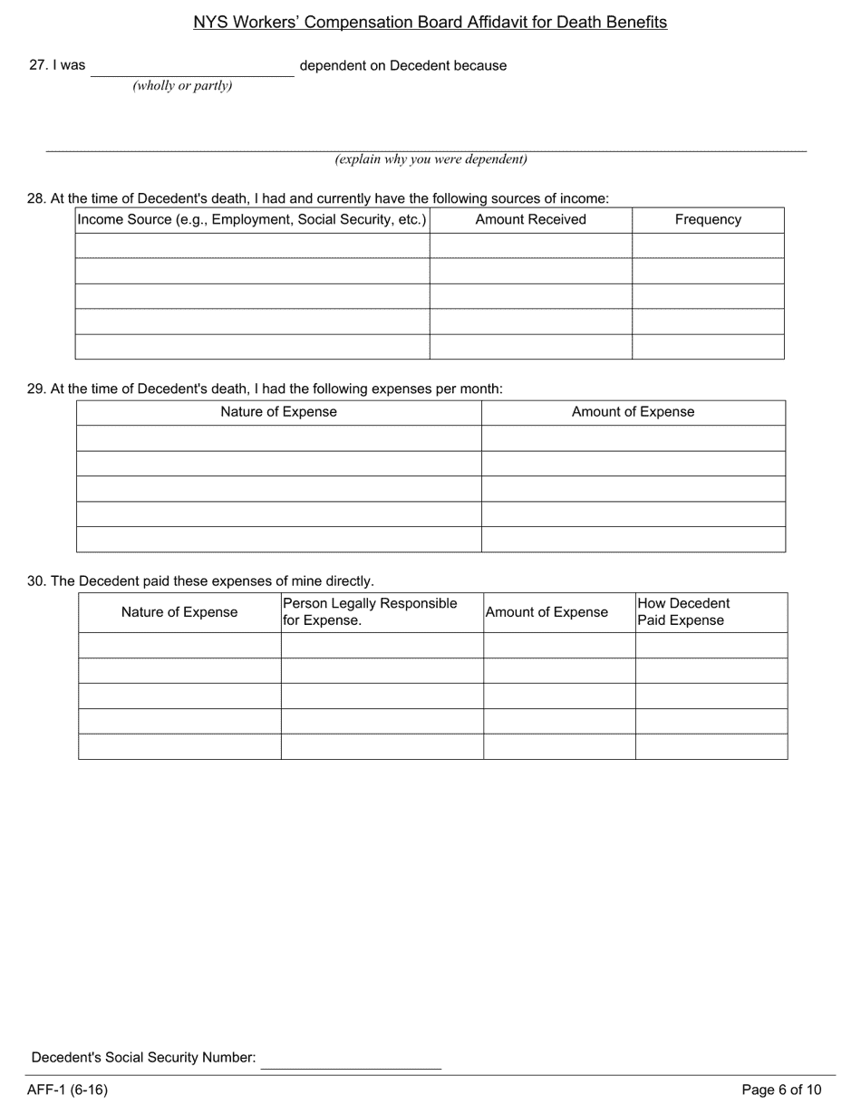 Form AFF-1 NYS Workers Compensation Board Affidavit for Death Benefits - New York, Page 7