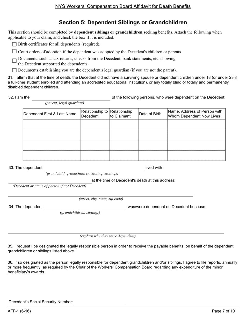 Form AFF-1 NYS Workers Compensation Board Affidavit for Death Benefits - New York, Page 8