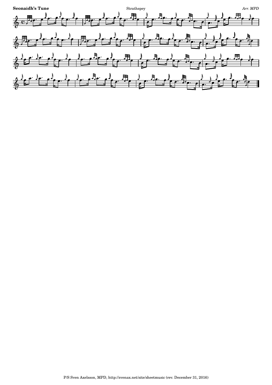 Seonaidh's Tune - Strathspey Bagpipe Sheet Music Preview Image