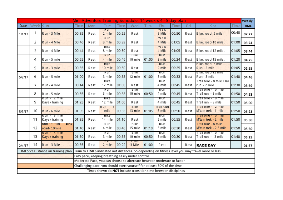 14-Week Mini Adventure Training Schedule