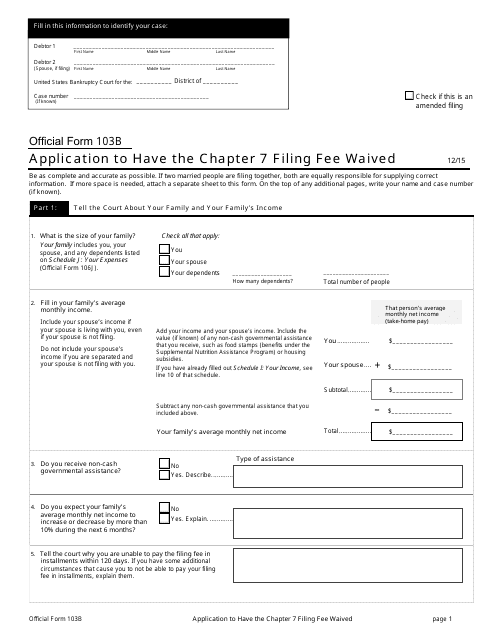 Official Form 103B Application to Have the Chapter 7 Filing Fee Waived