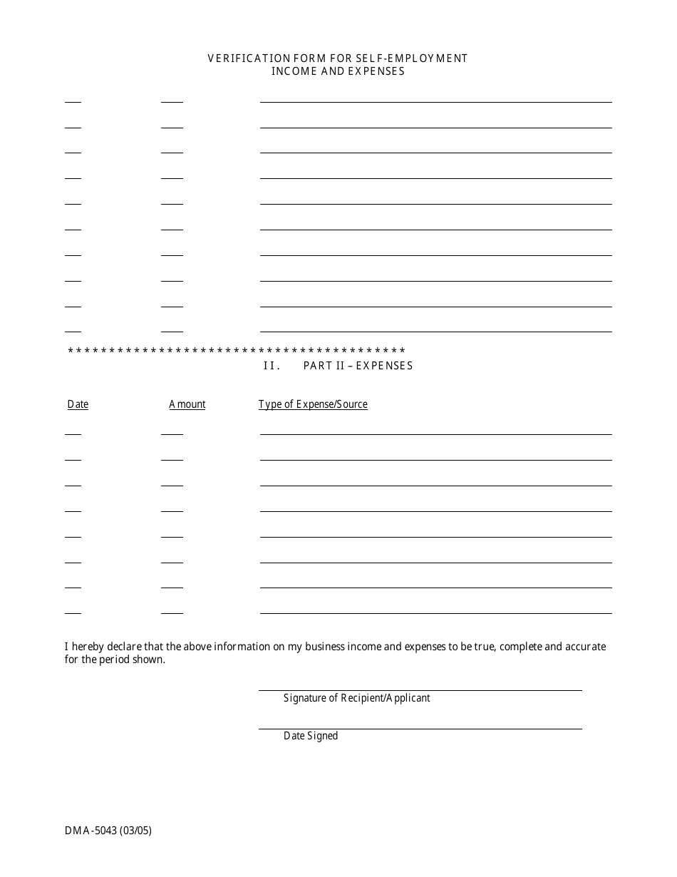 Form DMA-5043 Verification Form for Self-employment Income and Expenses - North Carolina, Page 2