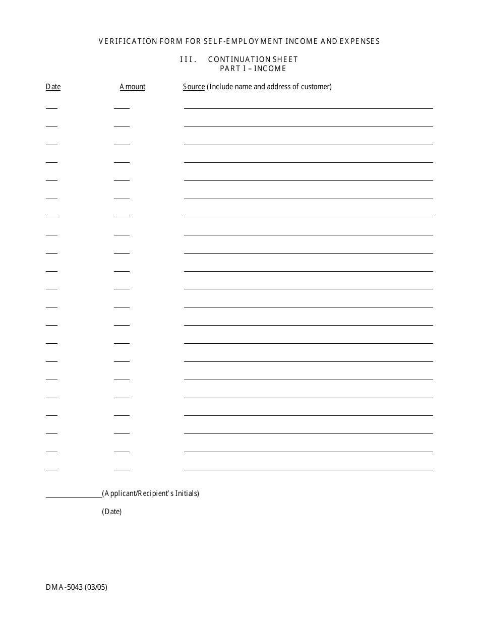 Form DMA-5043 Verification Form for Self-employment Income and Expenses - North Carolina, Page 3