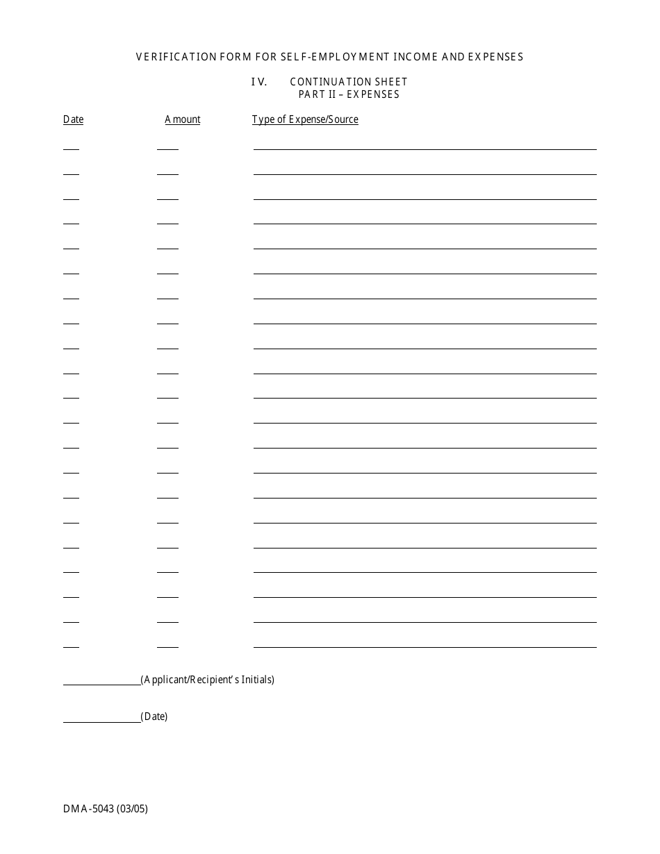Form DMA-5043 Verification Form for Self-employment Income and Expenses - North Carolina, Page 4