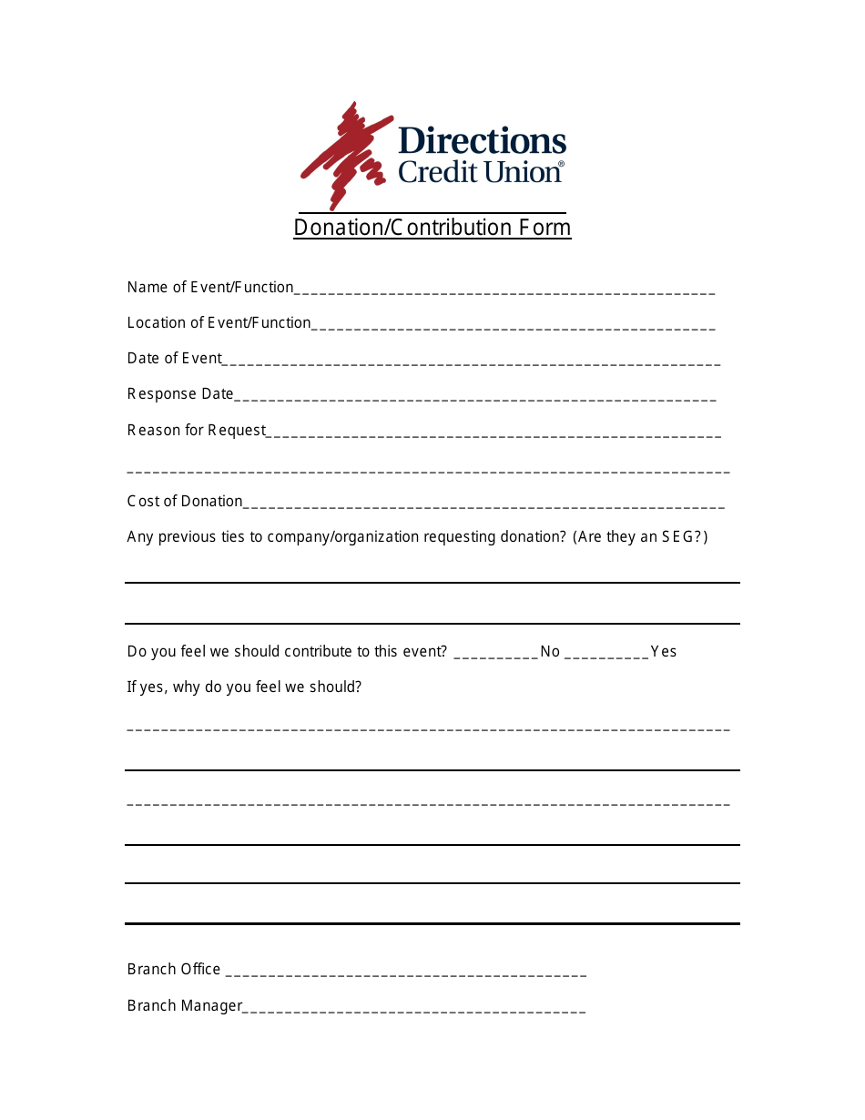 Donation / Contribution Form - Directions Credit Union, Page 1