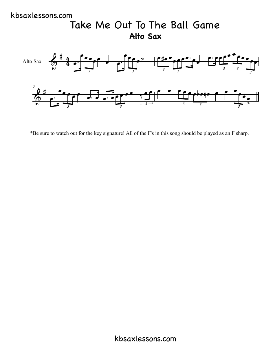 Take Me out to the Ball Game Alto Sax Sheet Music image preview