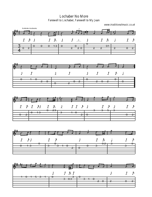 Lochaber No More Banjo/Guitar Sheet Music Preview Image