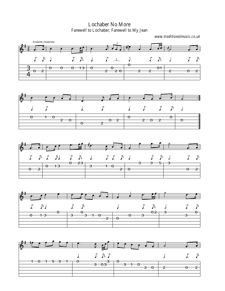 Lochaber No More Farewell To Lochaber Farewell To My Jean Banjo Guitar Sheet Music Download Printable Pdf Templateroller