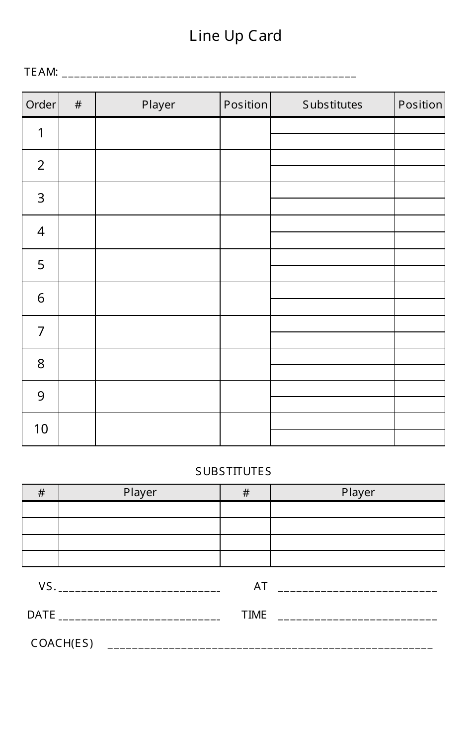 Baseball Line up Card Template Download Printable PDF Templateroller