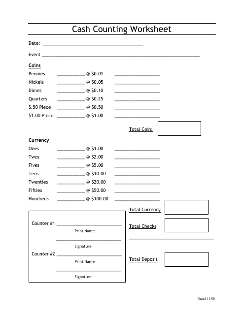 Cash Counting Worksheet Preview Image