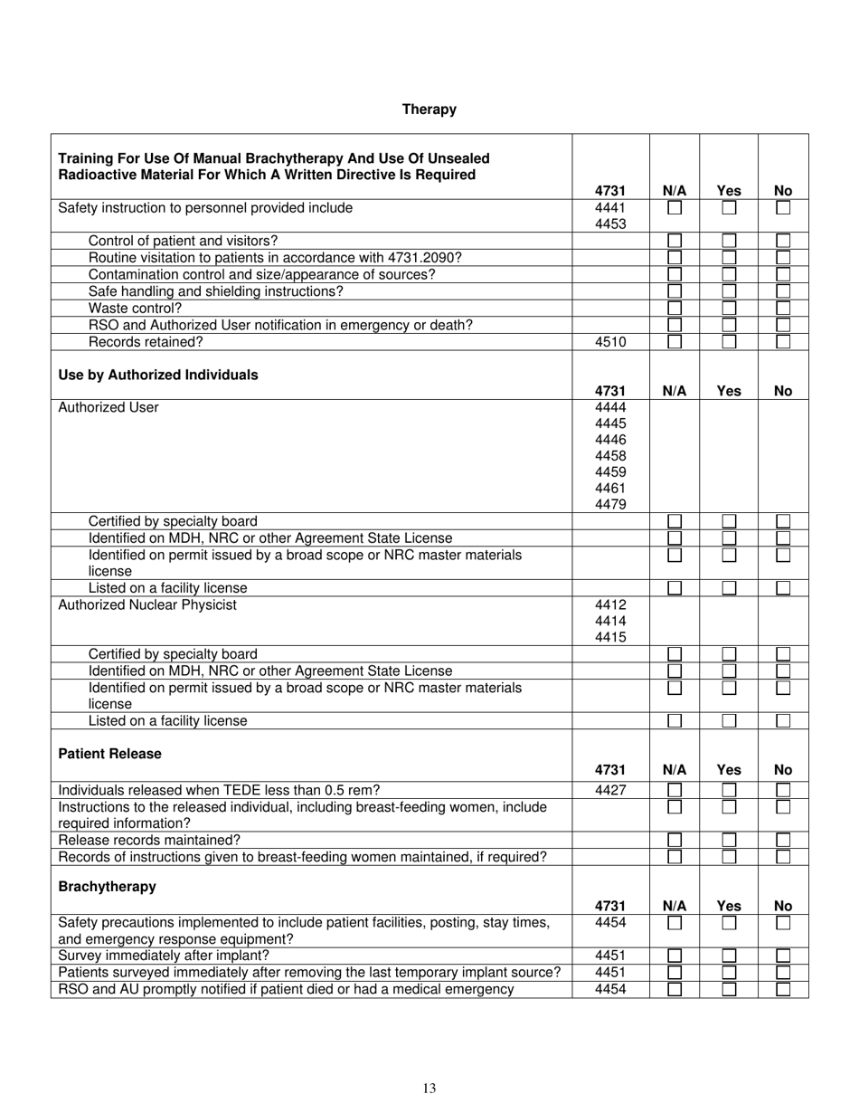 Annual Audit Checklist for Medical Facilities - Minnesota, Page 13