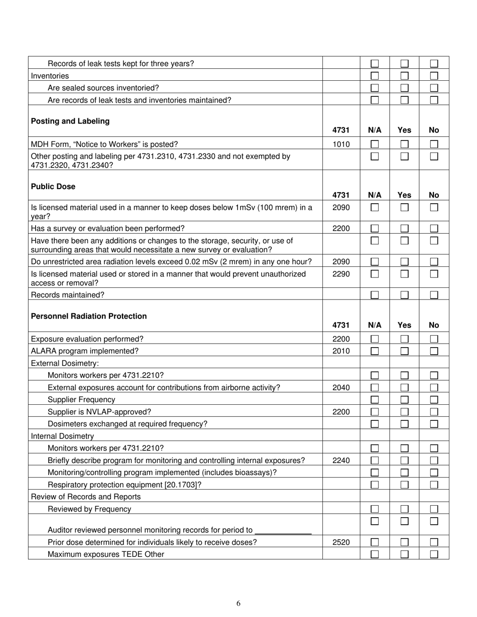 Annual Audit Checklist for Medical Facilities - Minnesota, Page 6