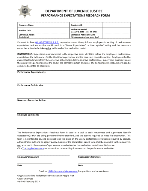 Performance Expectations Feedback Form - Florida Download Pdf