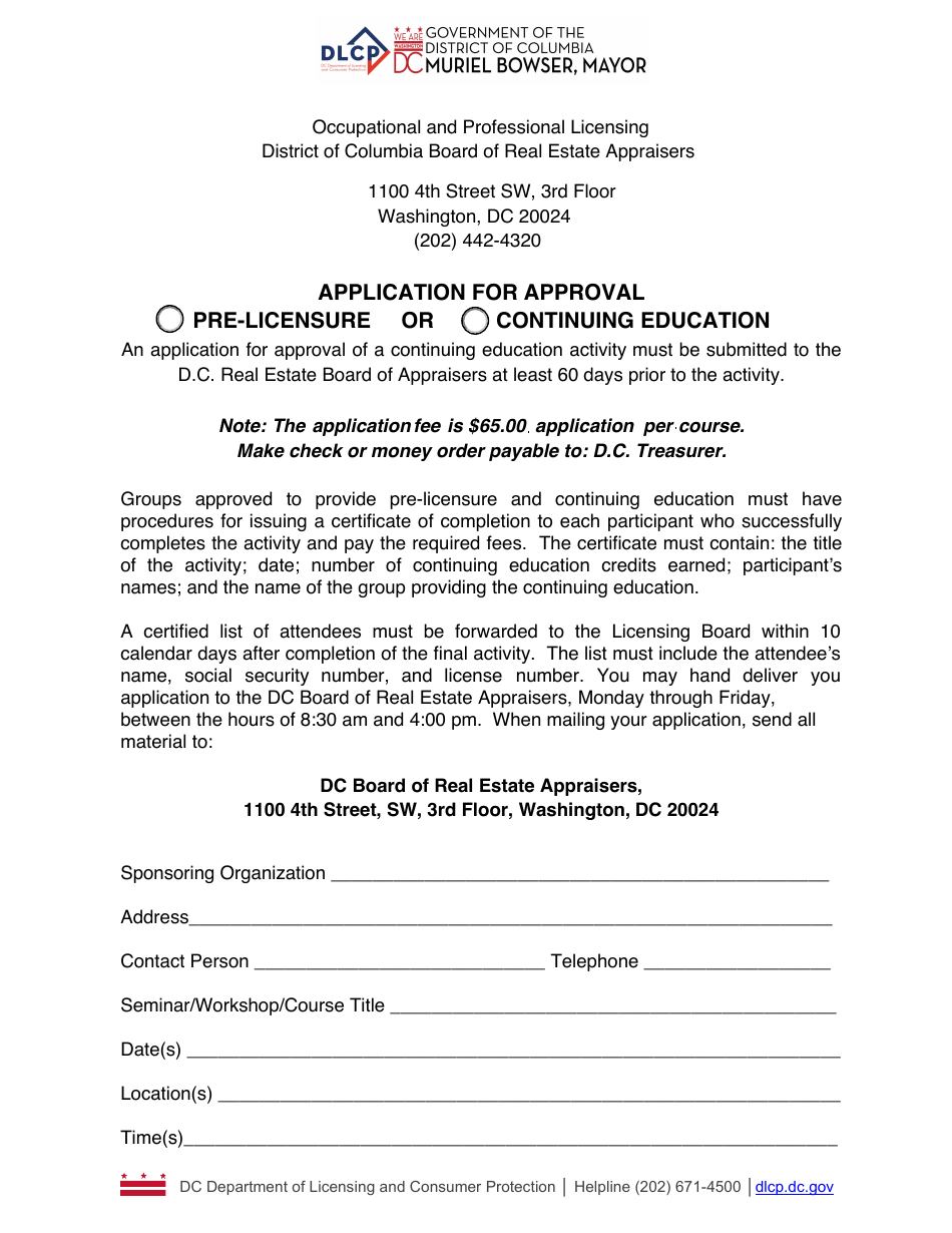 Ce Course and Instructor Application - Washington, D.C., Page 1