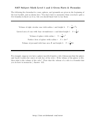Document preview: Sat Math Level 1 and 2 Cheat Sheet - Volumes of Cone, Sphere & Pyramid