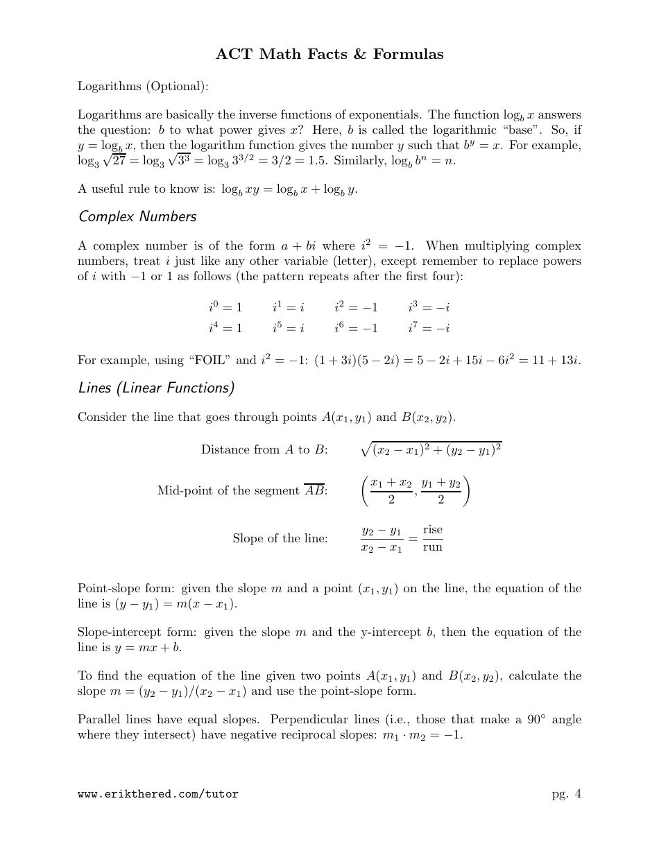 Act math facts and formulas sheet download printable pdf templateroller