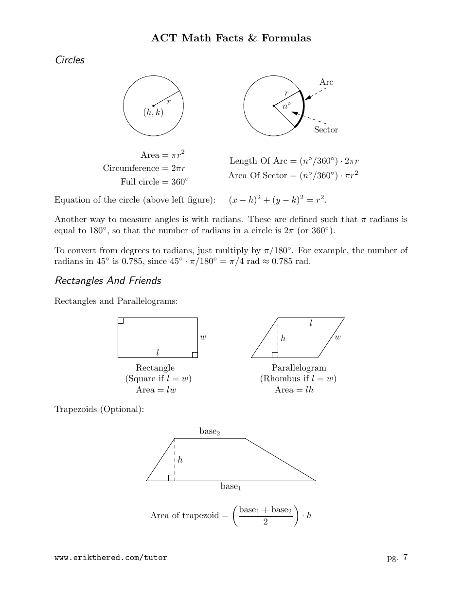 Act math facts and formulas sheet download printable pdf templateroller