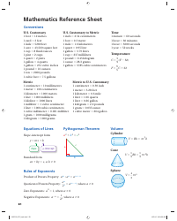 Document preview: Mathematics Reference Sheet