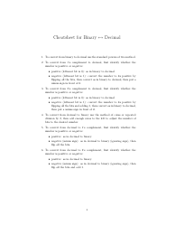 Document preview: Binary to Decimal Cheat Sheet