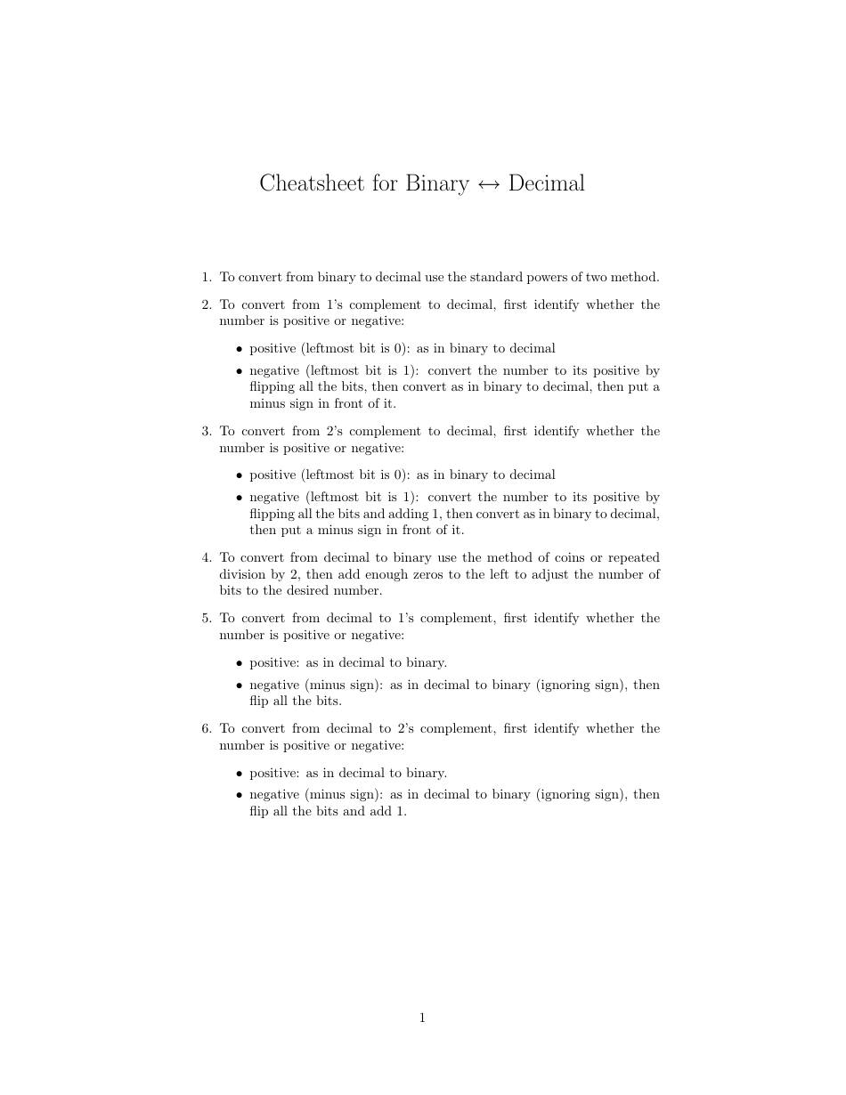 Binary to Decimal Cheat Sheet Download Printable PDF | Templateroller