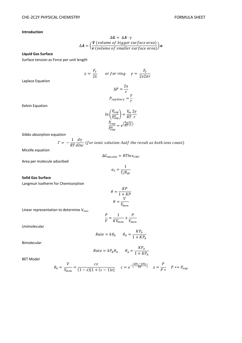 Physical Chemistry Formula Sheet Download Printable Pdf 