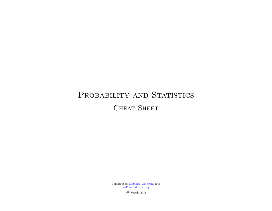 Probability and Statistics Cheat Sheet - A visual guide created by Matthias Vallentin