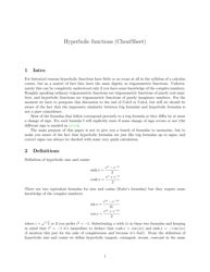 Document preview: Hyperbolic Functions Cheat Sheet
