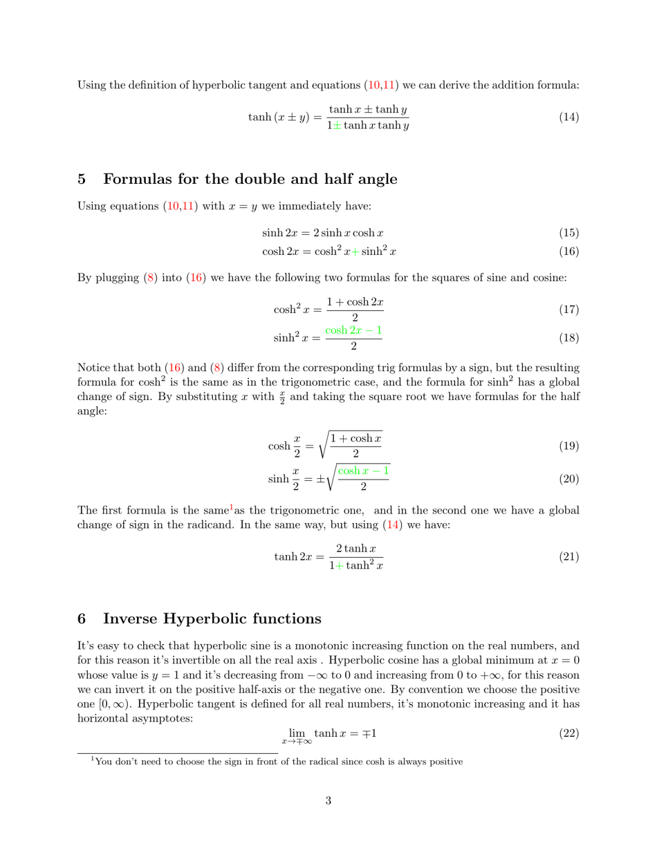 Hyperbolic Functions Cheat Sheet Download Printable PDF | Templateroller