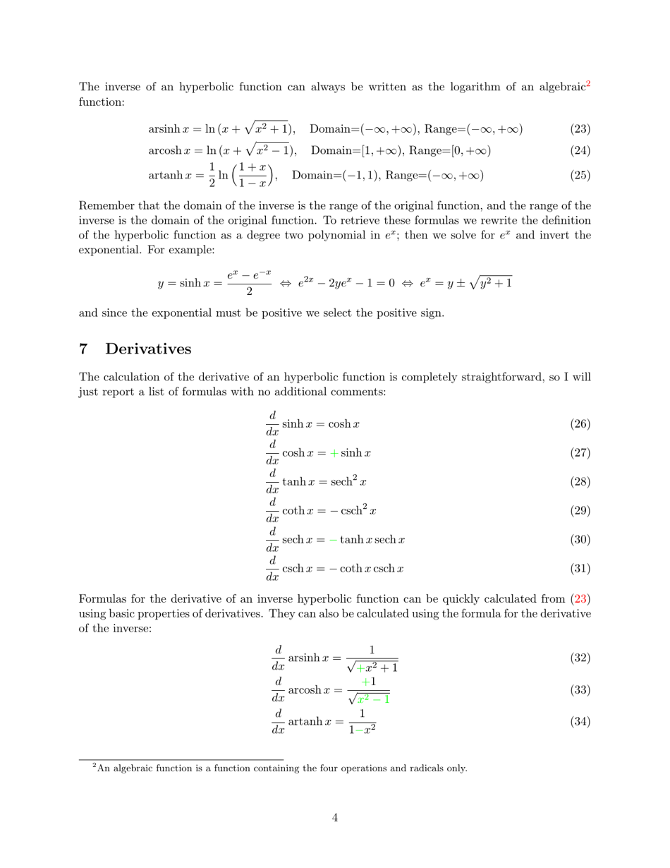 Hyperbolic Functions Cheat Sheet Download Printable PDF | Templateroller