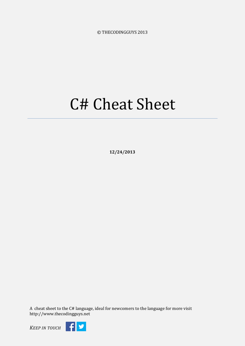 C# Cheat Sheet in Grey ['Name of the document', 'color Grey']