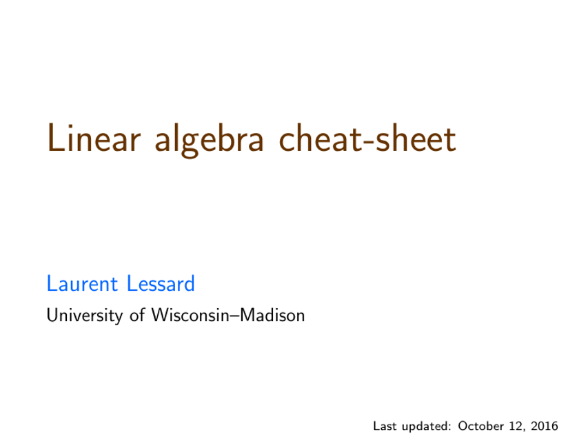 Linear Algebra Cheat Sheet - University of Wisconsin-Madison
