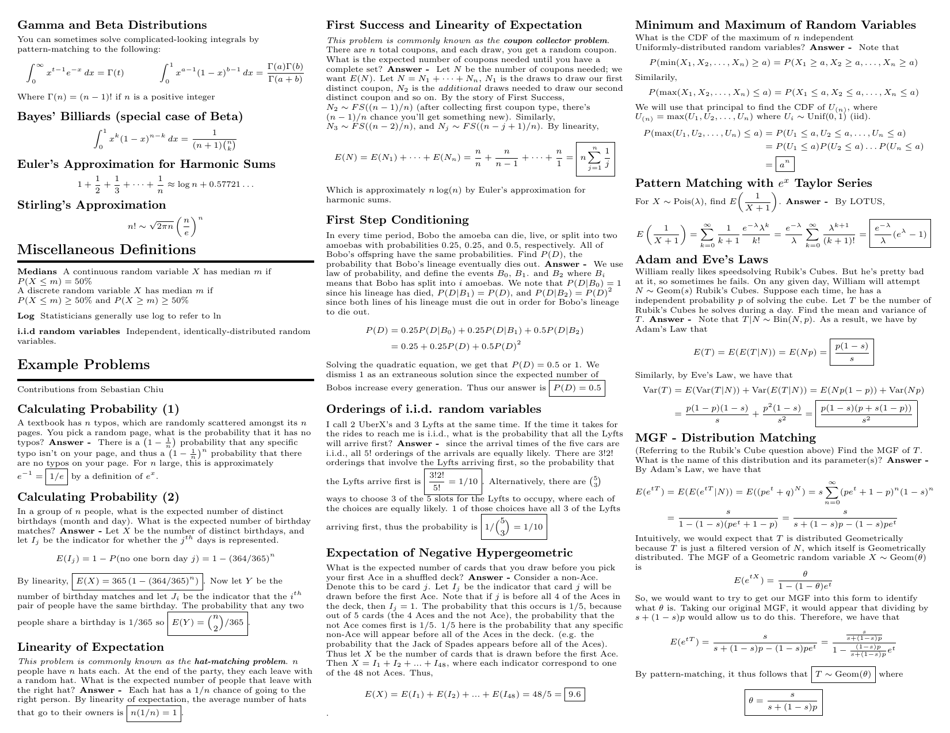 Probability Cheatsheet - Black Download Printable PDF | Templateroller