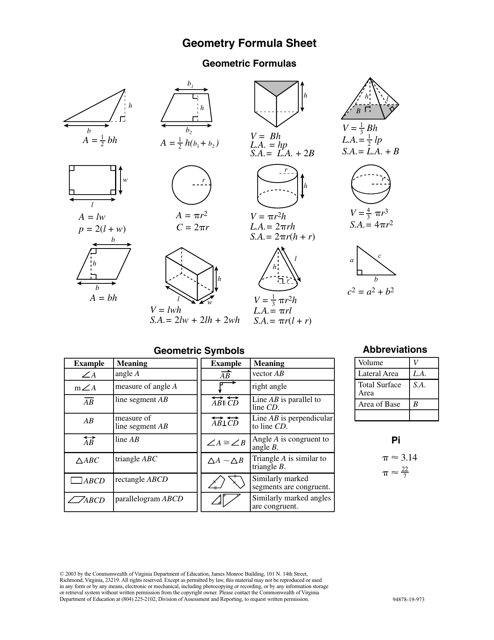 Geometric Formulas Cheat Sheet Preview Image