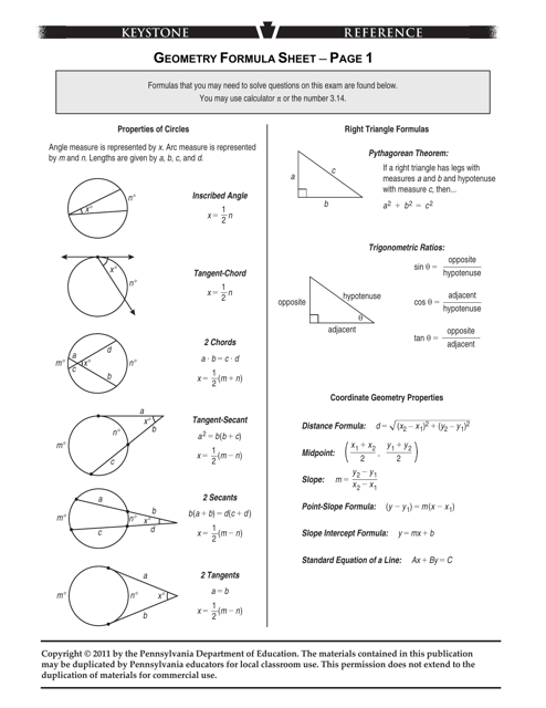 Geometry Formula Sheet - Free Printable