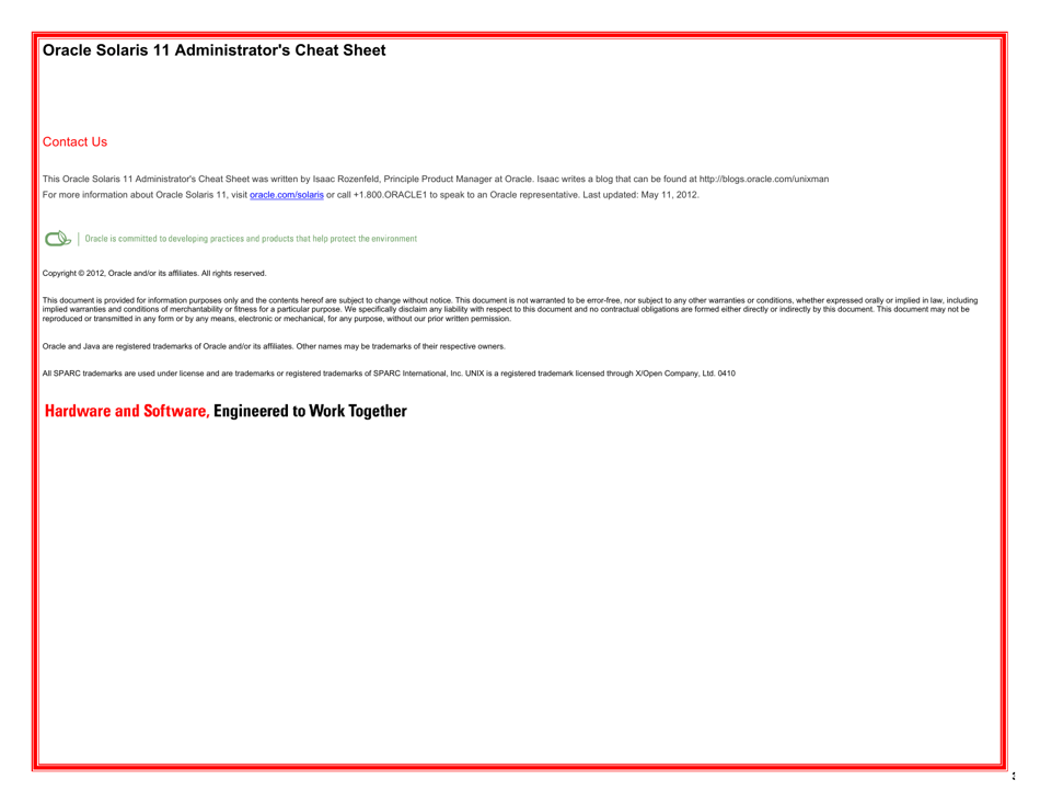 Oracle Solaris 11 Administrators Cheat Sheet, Page 3