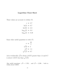 Exponents and Logarithms Cheat Sheet, Page 2