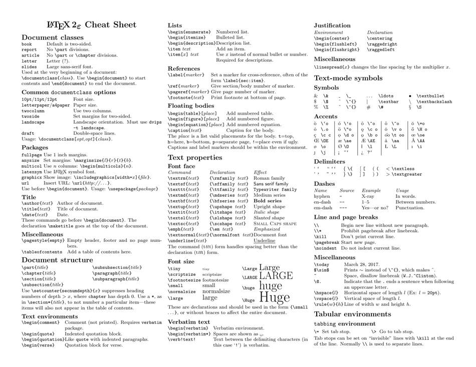 Latex 2 cheat sheet preview image