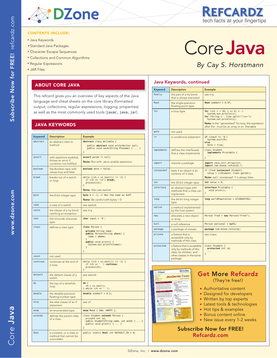 Core Java Cheat Sheet - Dzone