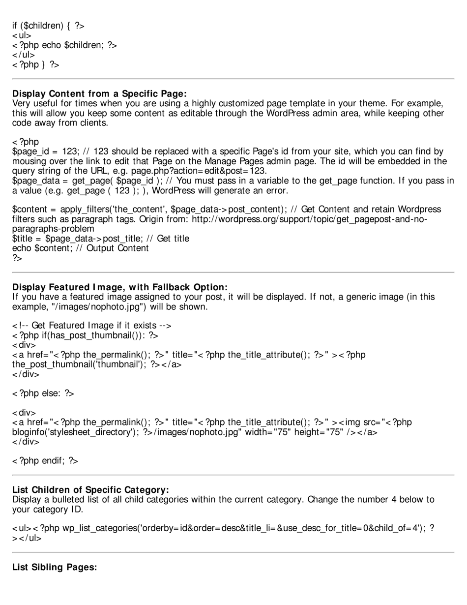 Wordpress Cheat Sheet - Compiled by Eric Karkovack, Page 3