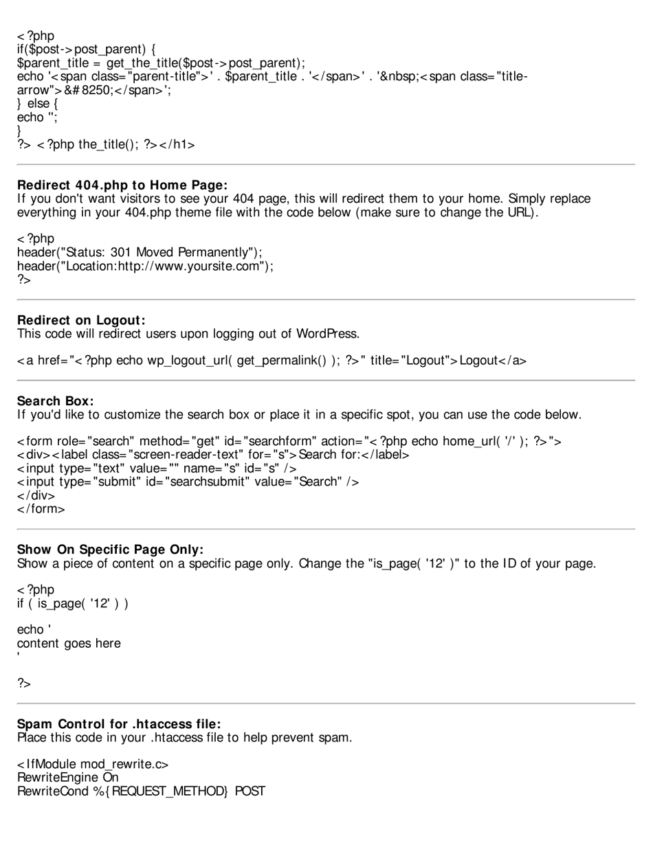 Wordpress Cheat Sheet - Compiled by Eric Karkovack, Page 5
