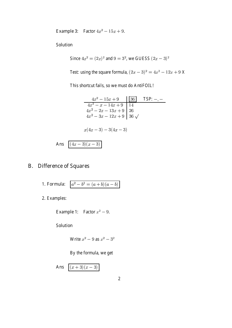 Special Factoring Formulas Sheet Download Printable PDF | Templateroller