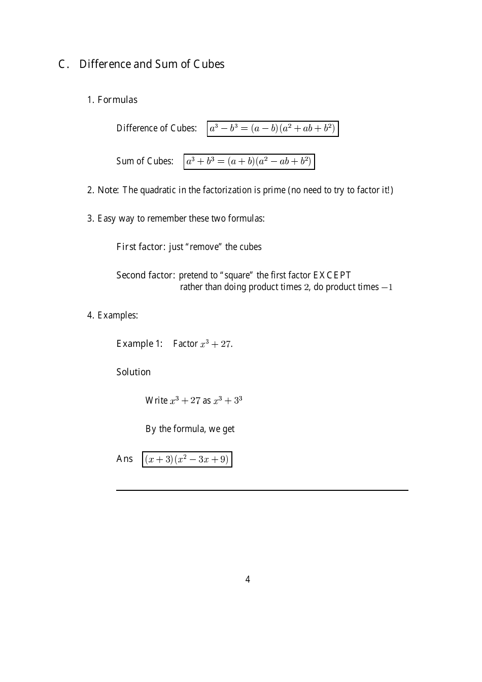 Special Factoring Formulas Sheet, Page 4