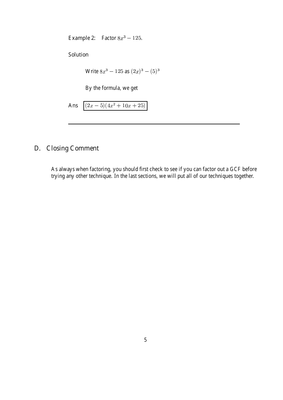 Special Factoring Formulas Sheet, Page 5