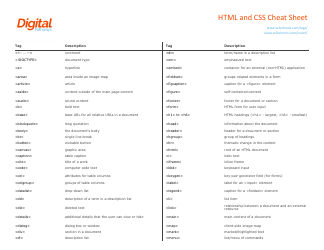 Document preview: Html and Css Cheat Sheet