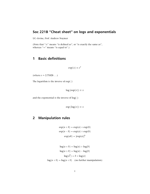 Math Cheat Sheet - Logs and Exponentials